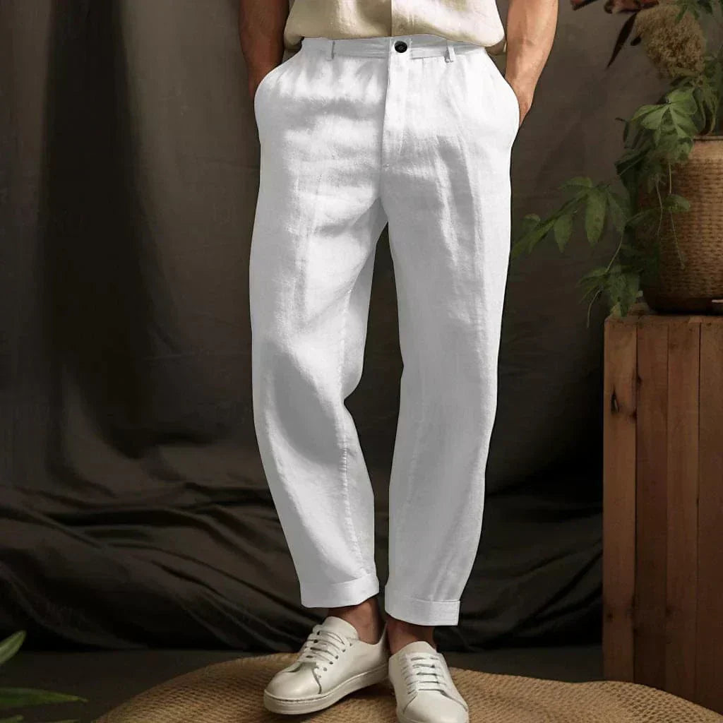 Airy Straight Linen Trousers for Men with Relaxed Fit - Lennox-White-S-Nora Luxe