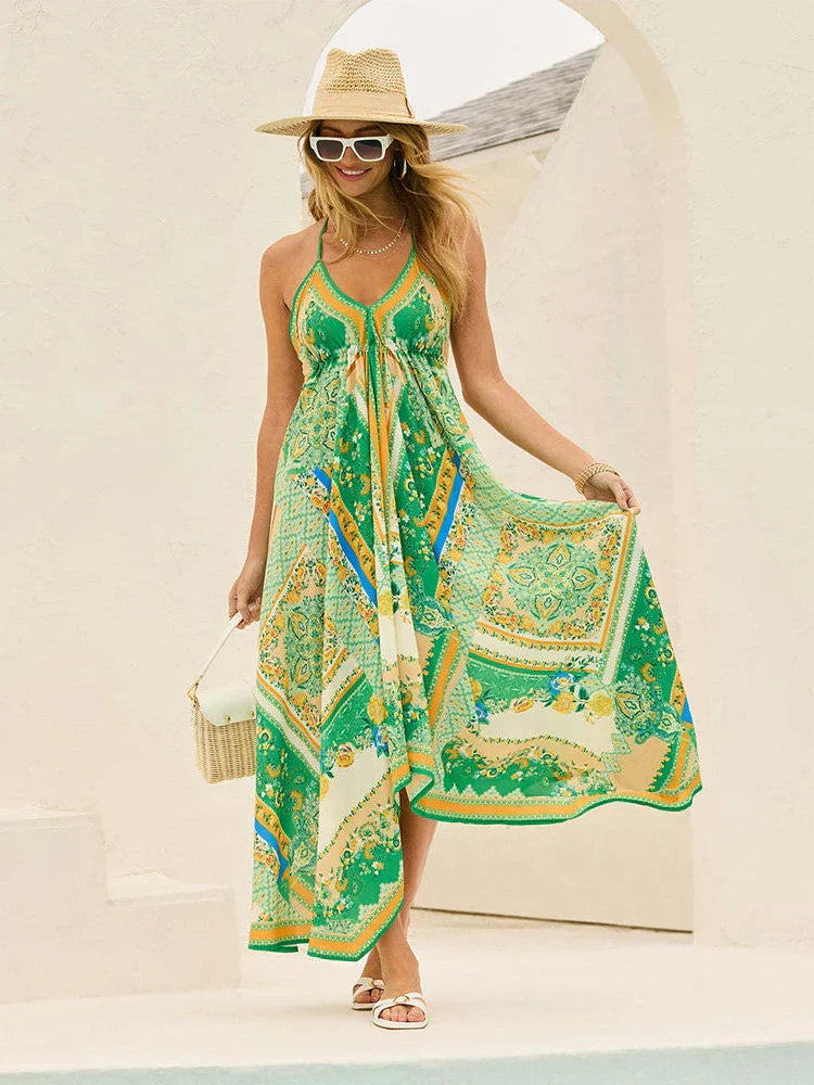 Airy & Stylish Boho Maxi Dress with Halterneck for Women – Naya-Red-S-Nora Luxe
