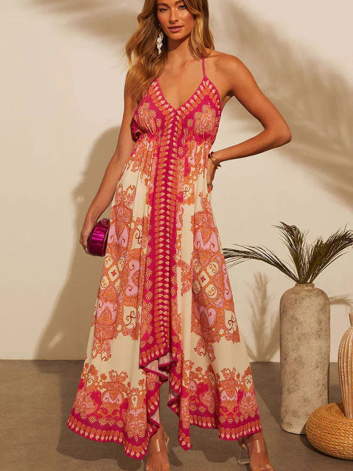 Airy & Stylish Boho Maxi Dress with Halterneck for Women – Naya-Red-S-Nora Luxe