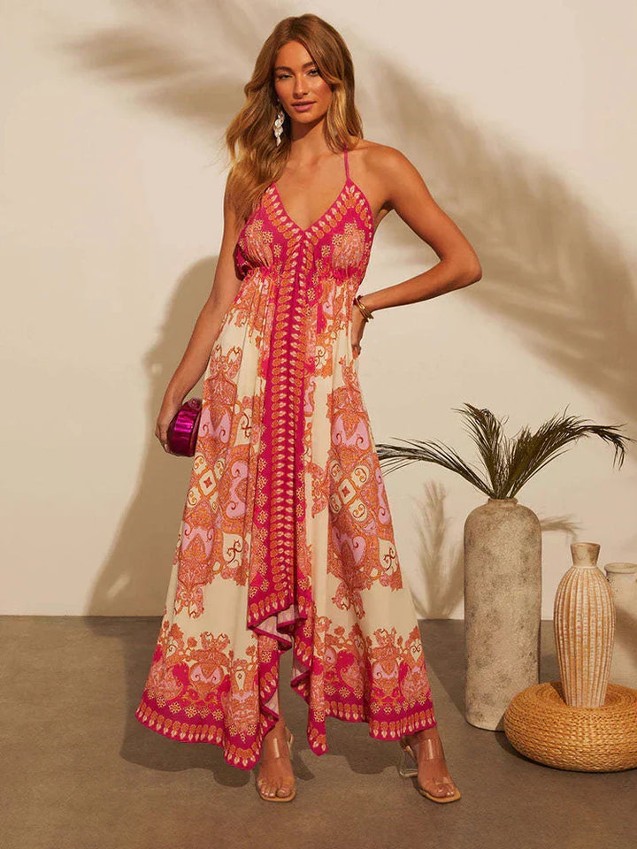 Airy & Stylish Boho Maxi Dress with Halterneck for Women – Naya-Red-S-Nora Luxe