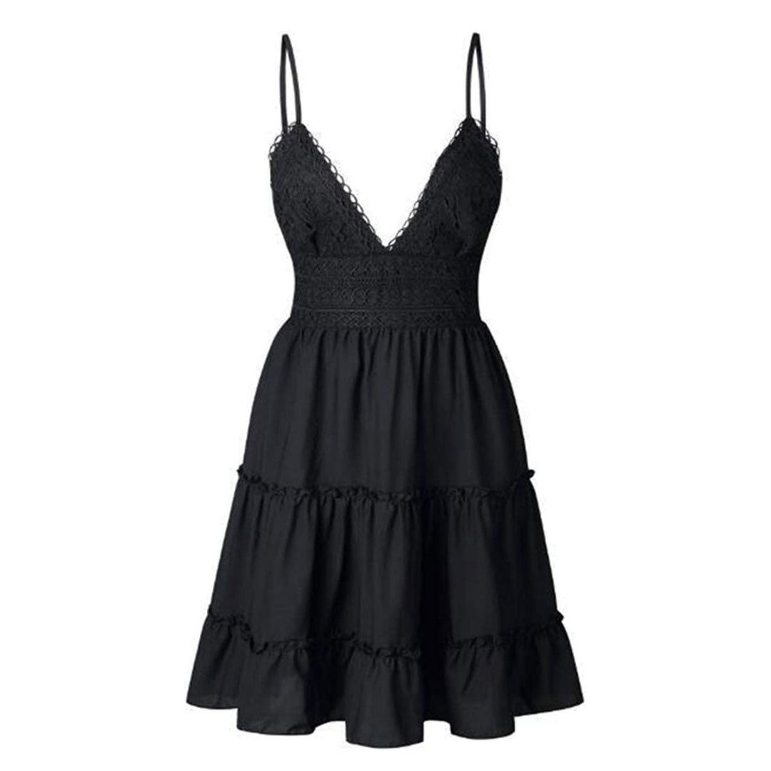 Airy & stylish mini dress with V-neck – Melina-Black-S-Nora Luxe