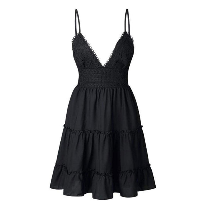 Airy & stylish mini dress with V-neck – Melina-Black-S-Nora Luxe