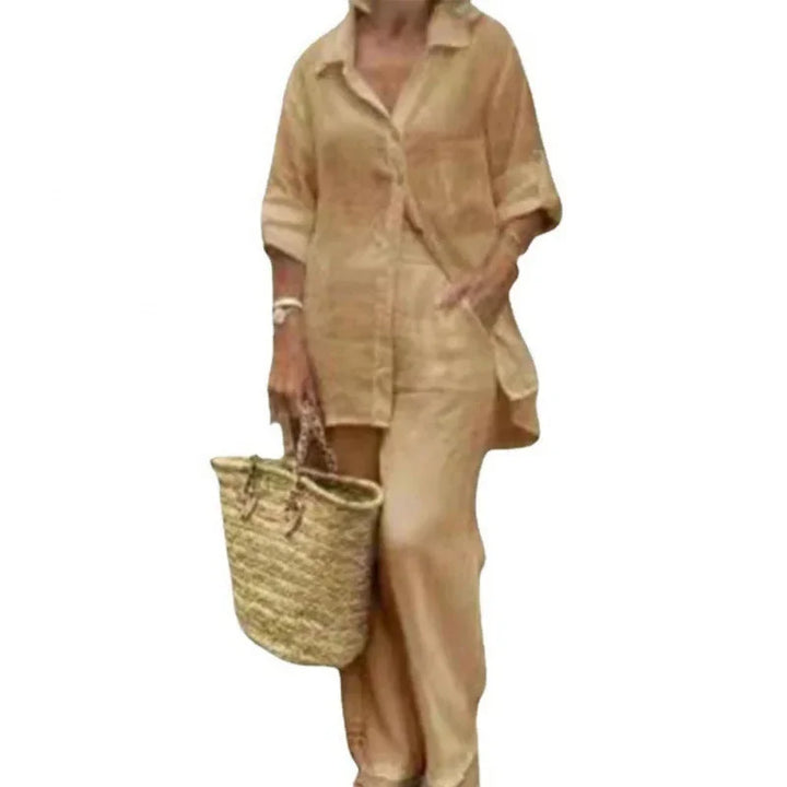 Airy & Stylish Oversized Linen Combo with Blouse and Trousers for Women – Amaris-Blue-S-Nora Luxe