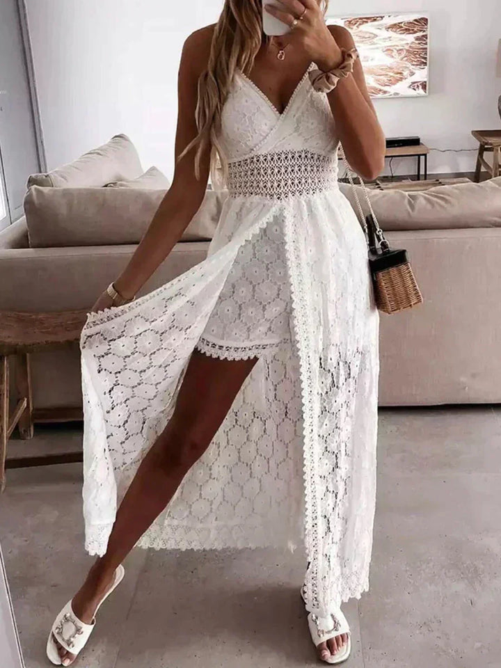 Airy & Stylish Summer Dress-shorts combo with lace for women – Yara-White-S-Nora Luxe