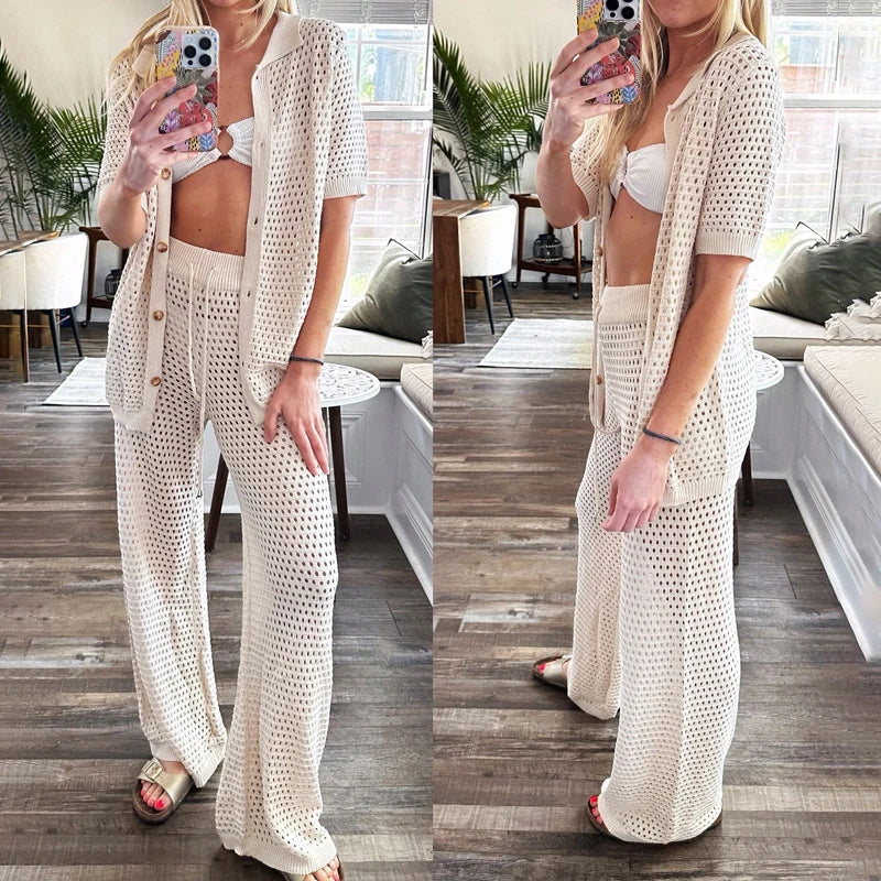 Airy & Stylish Summer Set with Cut-Outs and Long Trousers for Women – Liora-Black-S-Nora Luxe