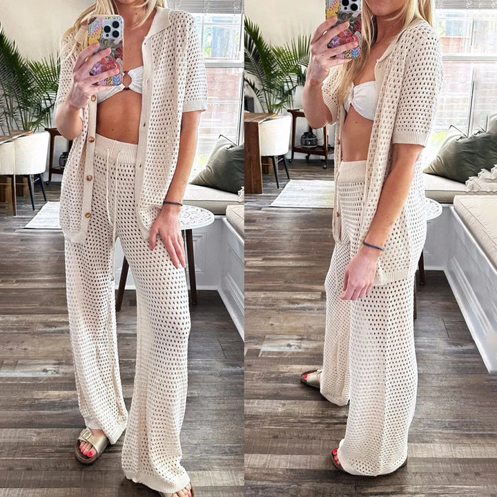 Airy & Stylish Summer Set with Cut-Outs and Long Trousers for Women – Liora-Black-S-Nora Luxe