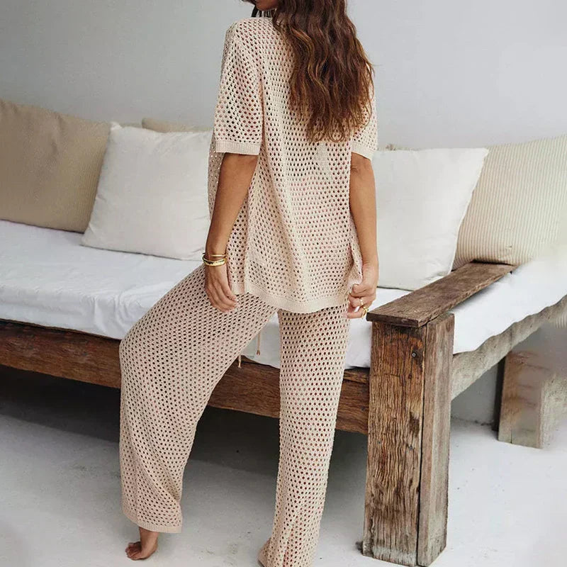 Airy & Stylish Summer Set with Cut-Outs and Long Trousers for Women – Liora-Black-S-Nora Luxe