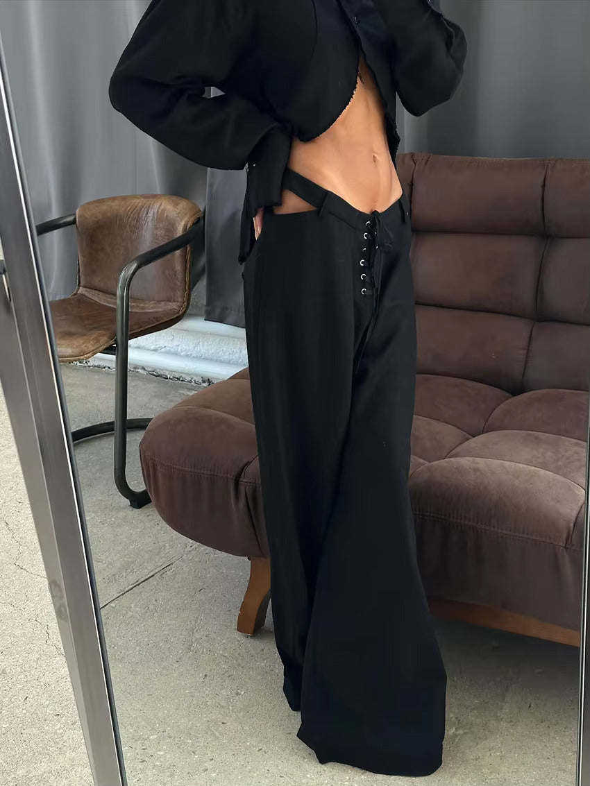 Airy & Stylish Two-Piece Linen Set with Long Sleeve Top and Trousers for Women – Nayela-Black-S-Nora Luxe