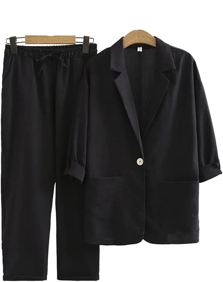 Airy & Stylish Two-Piece with Jacket and Straight Trousers for Women – Sorella-Black-S-Nora Luxe