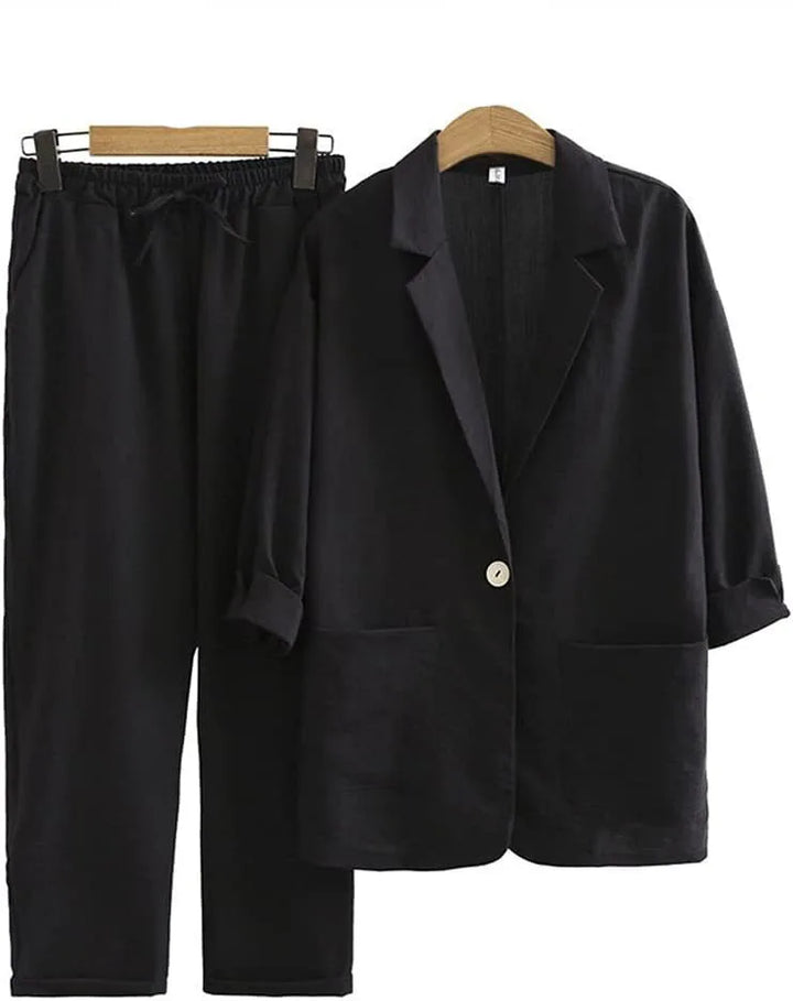 Airy & Stylish Two-Piece with Jacket and Straight Trousers for Women – Sorella-Black-S-Nora Luxe