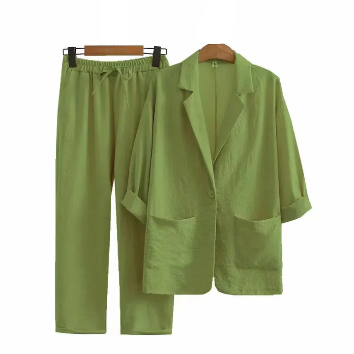 Airy & Stylish Two-Piece with Jacket and Straight Trousers for Women – Sorella-Green-S-Nora Luxe