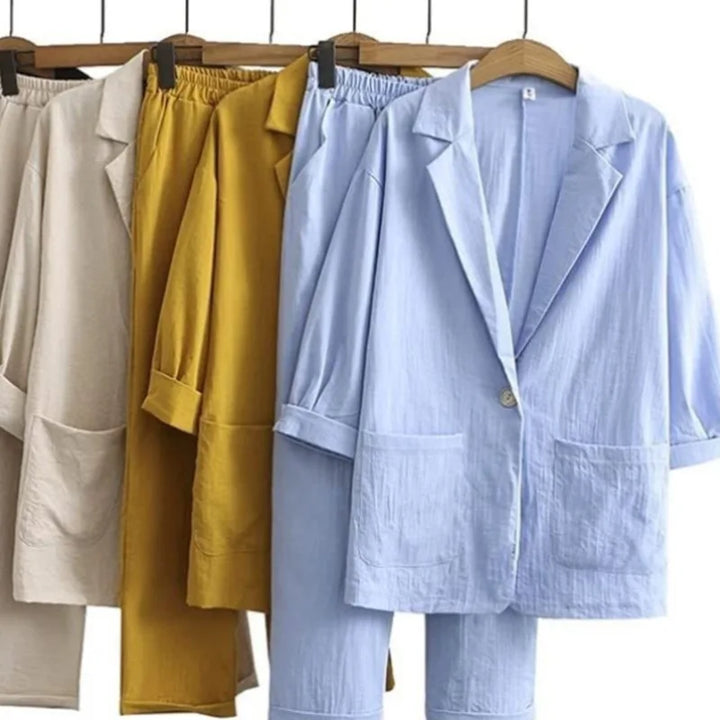 Airy & Stylish Two-Piece with Jacket and Straight Trousers for Women – Sorella-Yellow-S-Nora Luxe