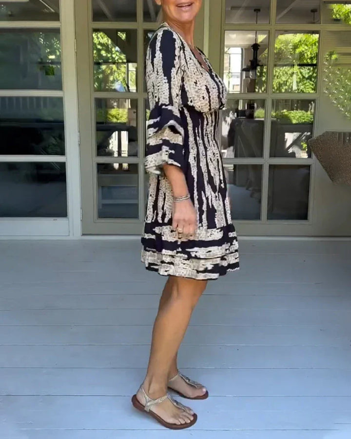 Airy & Stylish Women's Dress with V-Neck and 3/4 Sleeves – Elina-Black-S-Nora Luxe
