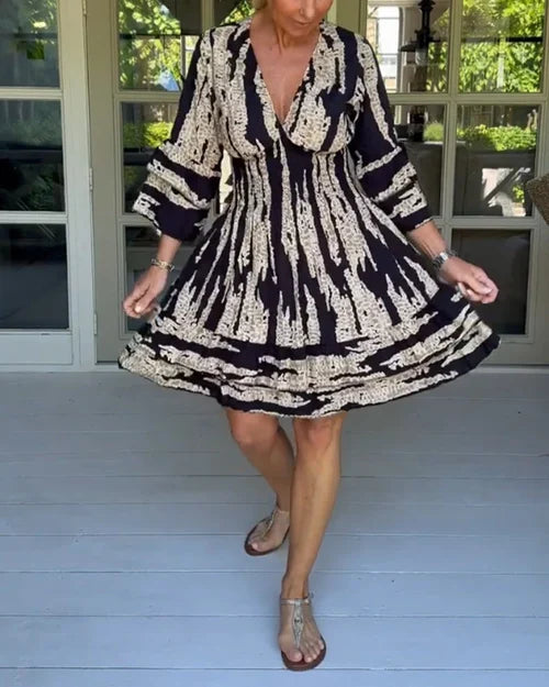 Airy & Stylish Women's Dress with V-Neck and 3/4 Sleeves – Elina-Black-S-Nora Luxe