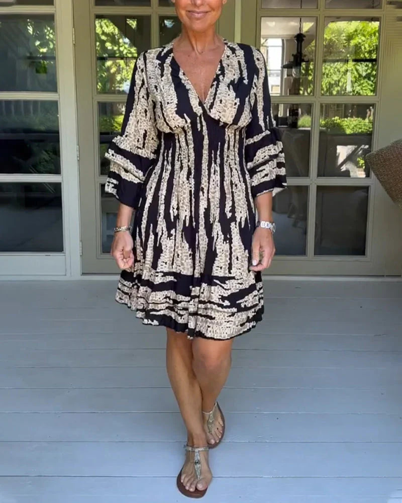 Airy & Stylish Women's Dress with V-Neck and 3/4 Sleeves – Elina-Black-S-Nora Luxe