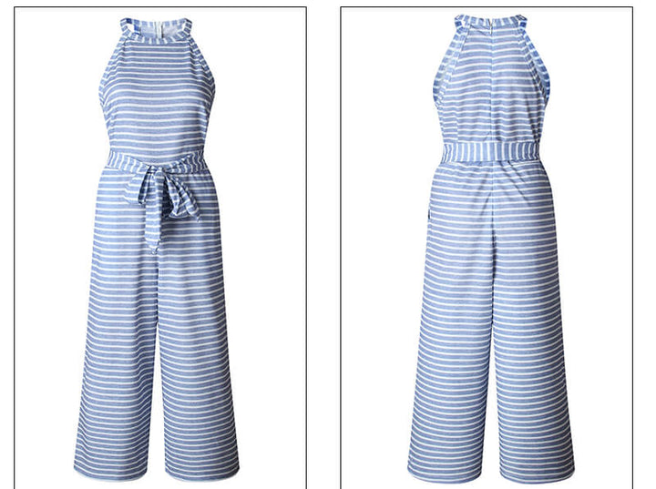 Airy & Stylish Women's Jumpsuit with Waist Belt and Stripes – Nayla-Blue-S-Nora Luxe