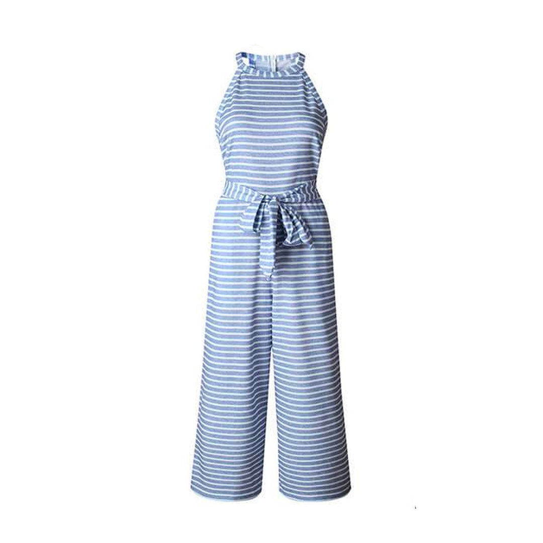 Airy & Stylish Women's Jumpsuit with Waist Belt and Stripes – Nayla-Blue-S-Nora Luxe