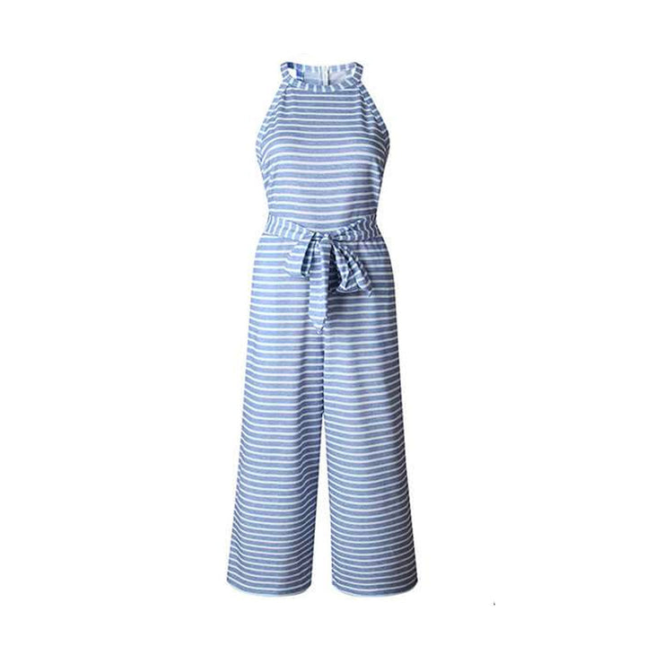 Airy & Stylish Women's Jumpsuit with Waist Belt and Stripes – Nayla-Blue-S-Nora Luxe