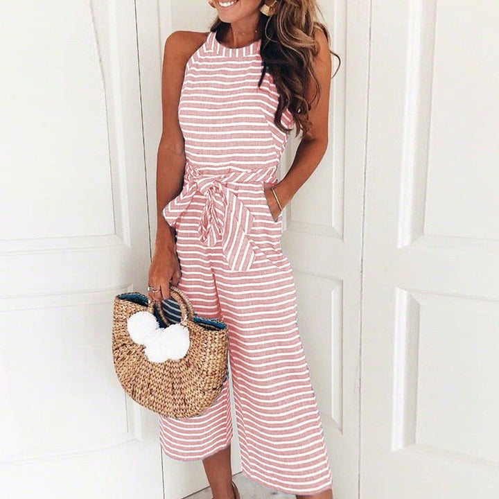 Airy & Stylish Women's Jumpsuit with Waist Belt and Stripes – Nayla-Pink-S-Nora Luxe