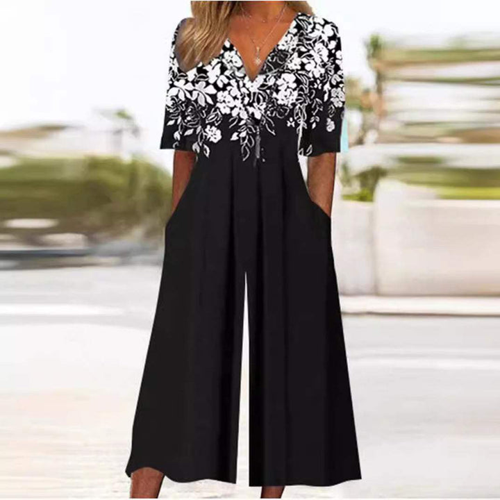 Airy & stylish women’s jumpsuit with wide leg – Elina-Navy blue-S-Nora Luxe