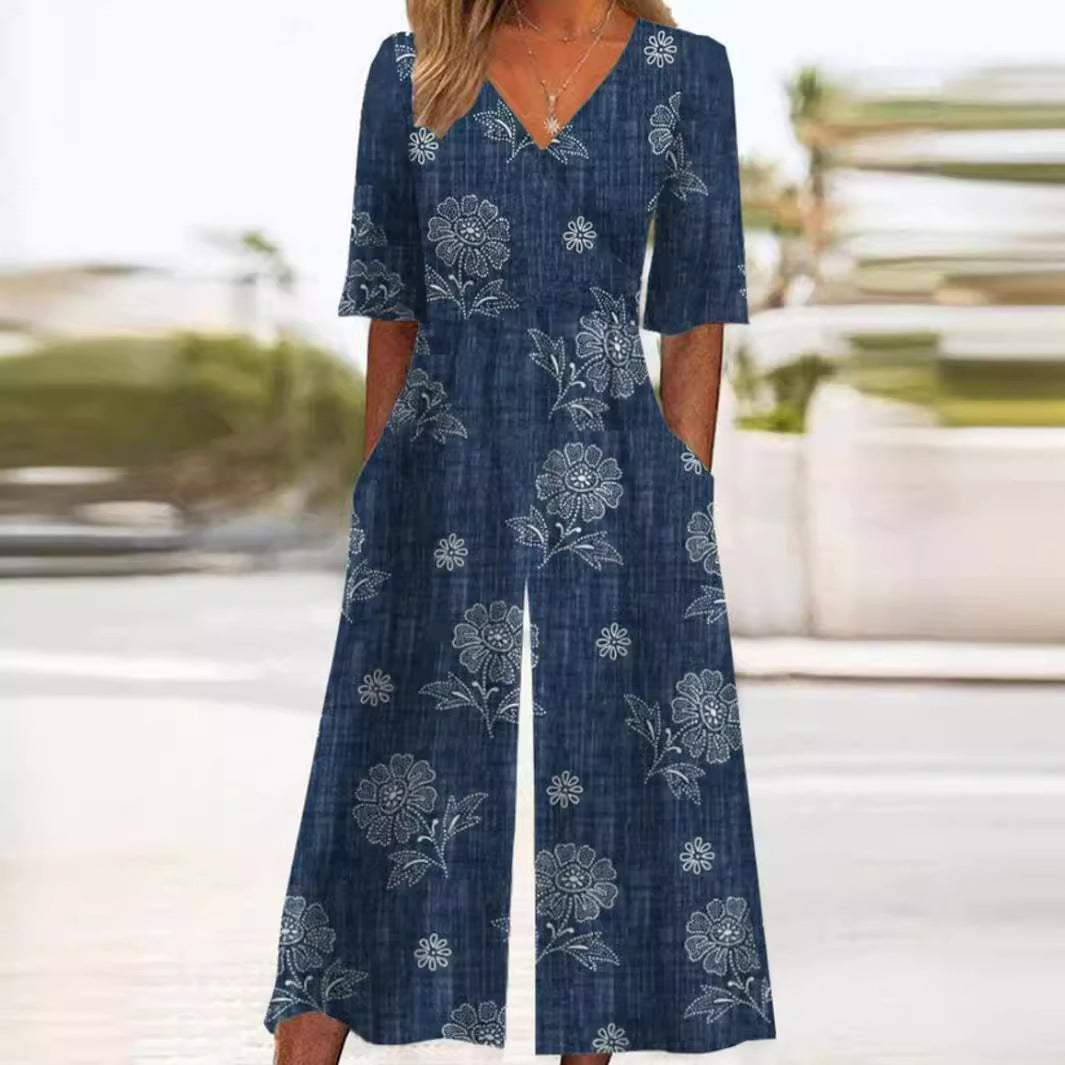 Airy & stylish women’s jumpsuit with wide leg – Elina-Navy blue-S-Nora Luxe