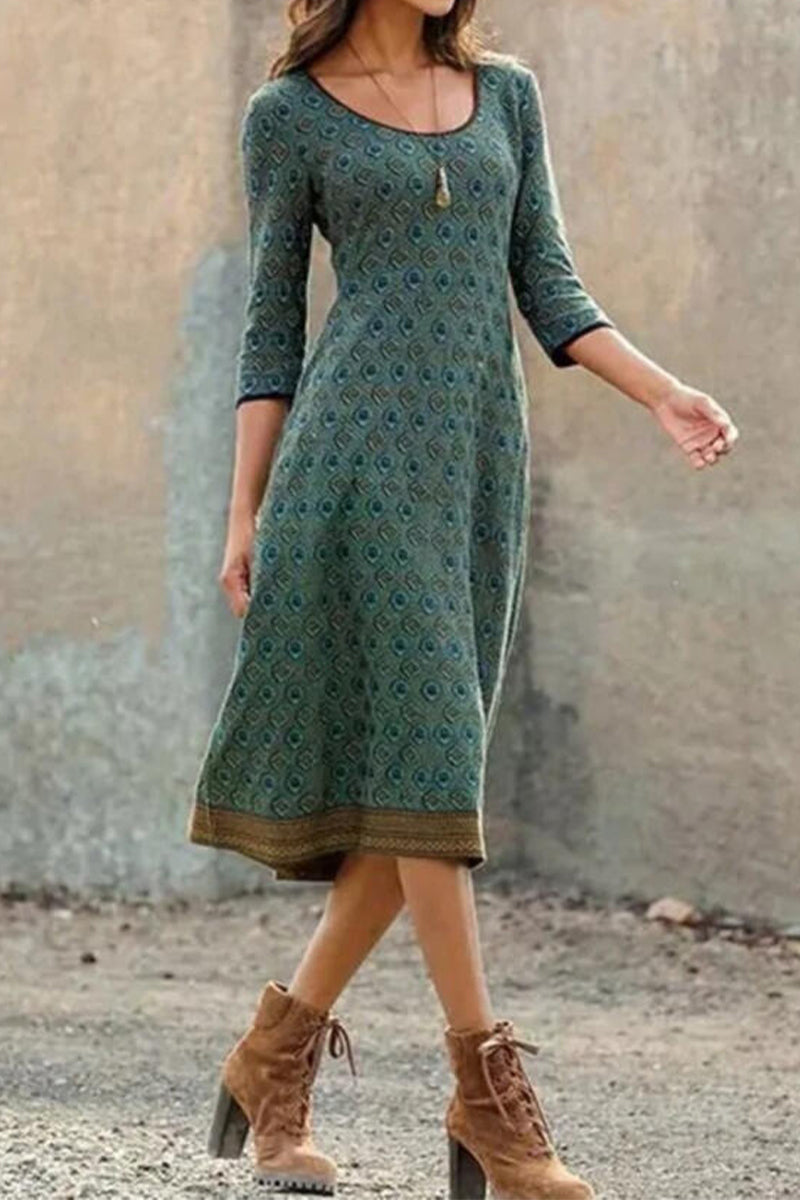 Airy & Stylish Women's Midi Dress with Print and Half Sleeves - Livia-Green-S-Nora Luxe