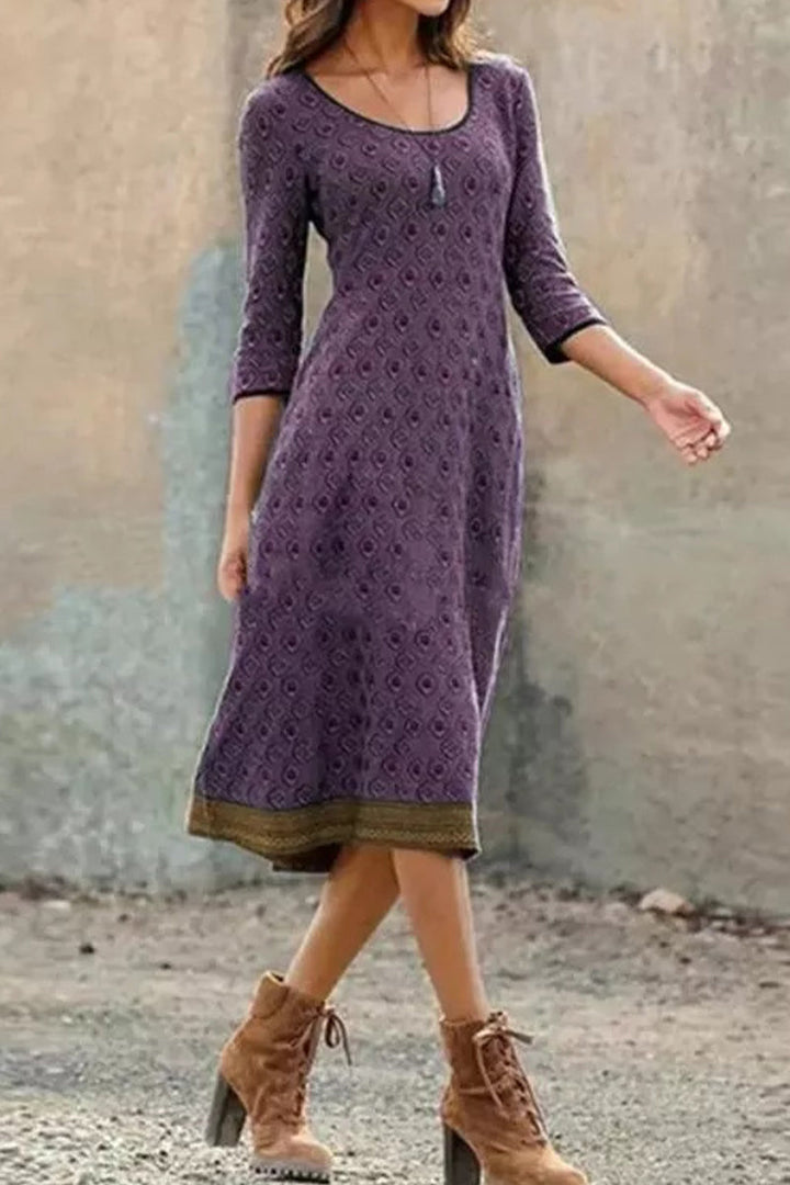 Airy & Stylish Women's Midi Dress with Print and Half Sleeves - Livia-Violet-S-Nora Luxe