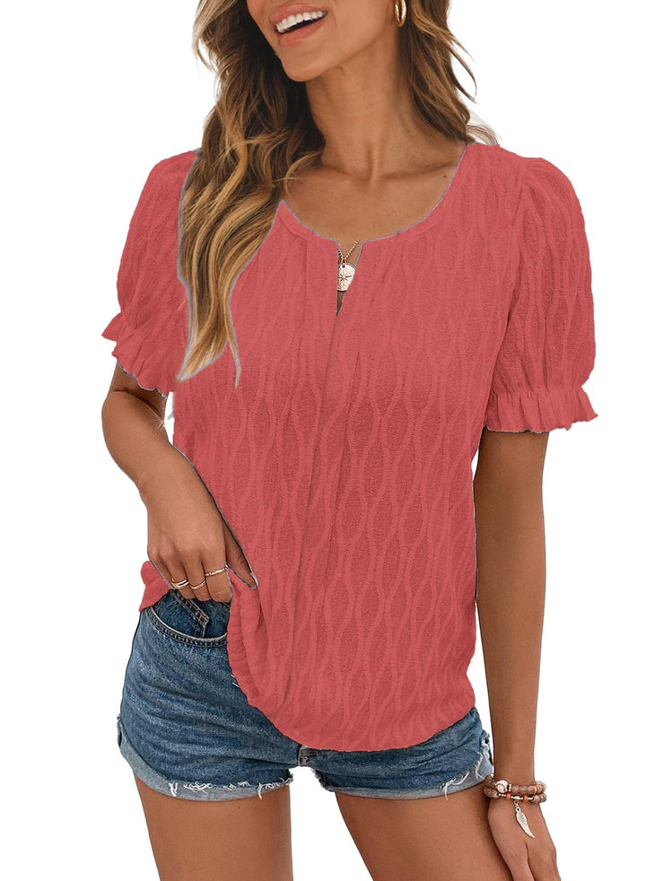 Airy & Stylish Women's Puff Sleeve Blouse with Lace Accent – Noemi-Red-S-Nora Luxe