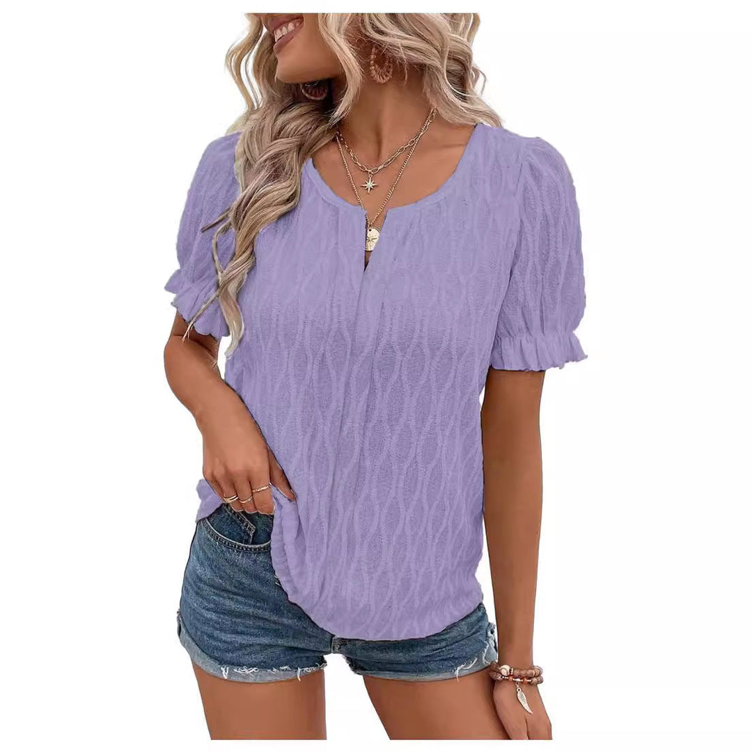 Airy & Stylish Women's Puff Sleeve Blouse with Lace Accent – Noemi-Sky blue-S-Nora Luxe