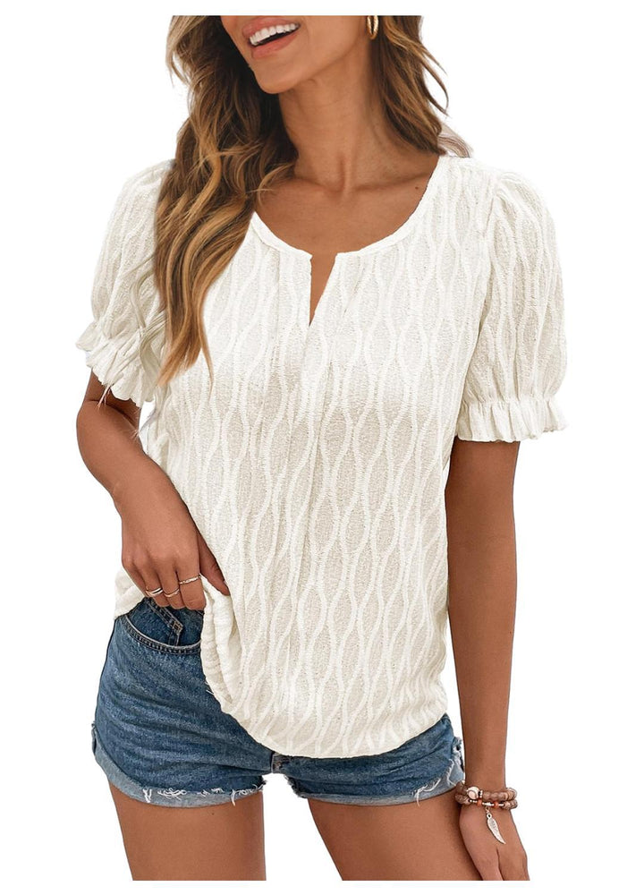 Airy & Stylish Women's Puff Sleeve Blouse with Lace Accent – Noemi-White-S-Nora Luxe