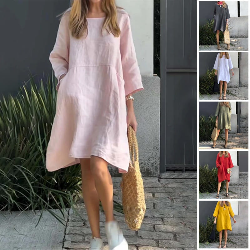 Airy summer dress with a loose fit & practical pocket – Malia-Pink-M-Nora Luxe