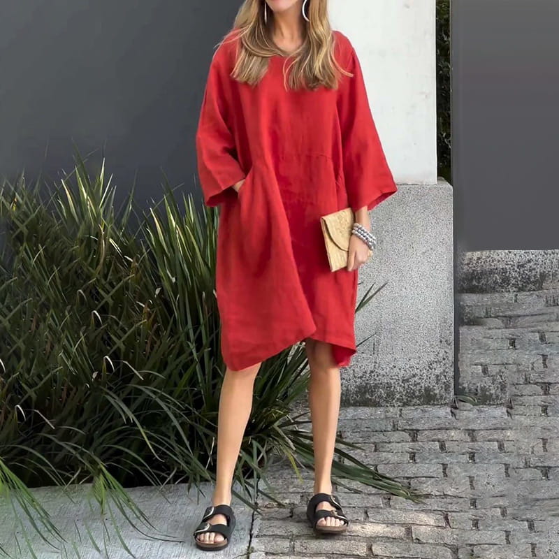 Airy summer dress with a loose fit & practical pocket – Malia-Pink-M-Nora Luxe