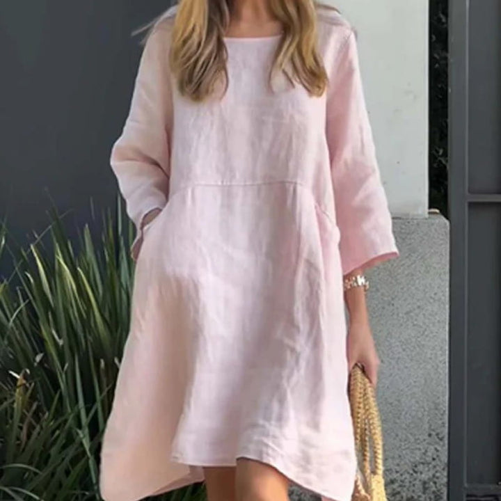 Airy summer dress with a loose fit & practical pocket – Malia-Pink-M-Nora Luxe