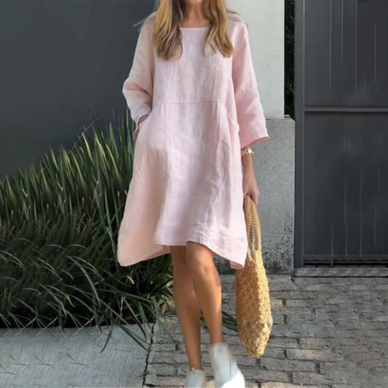 Airy summer dress with a loose fit & practical pocket – Malia-Pink-M-Nora Luxe