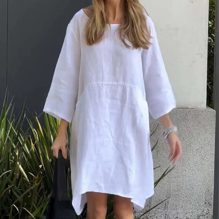 Airy summer dress with a loose fit & practical pocket – Malia-White-M-Nora Luxe
