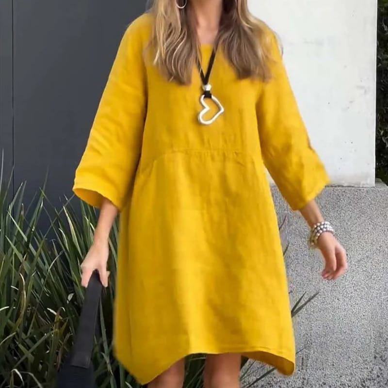 Airy summer dress with a loose fit & practical pocket – Malia-Yellow-M-Nora Luxe