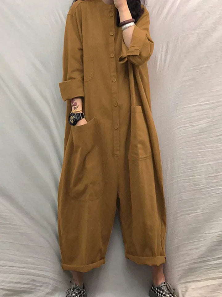 Airy summer jumpsuit with a wide cut for women – Livia-Khaki-S-Nora Luxe