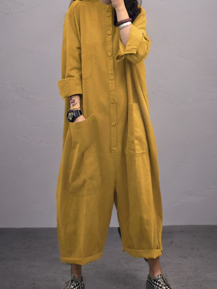 Airy summer jumpsuit with a wide cut for women – Livia-Yellow-S-Nora Luxe