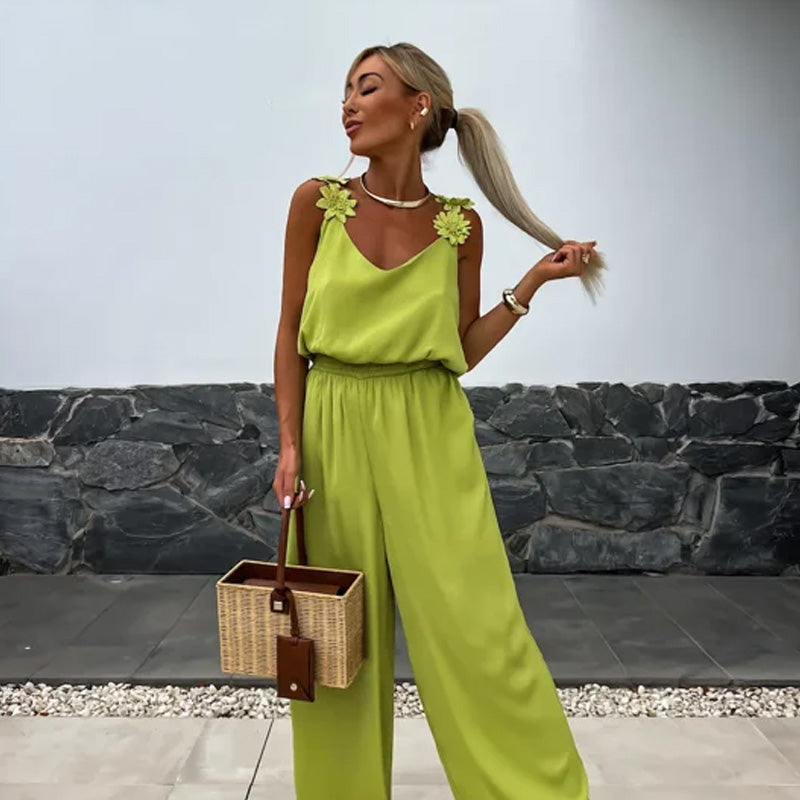 Airy summer jumpsuit with wide legs – Jasmin-Green-S-Nora Luxe