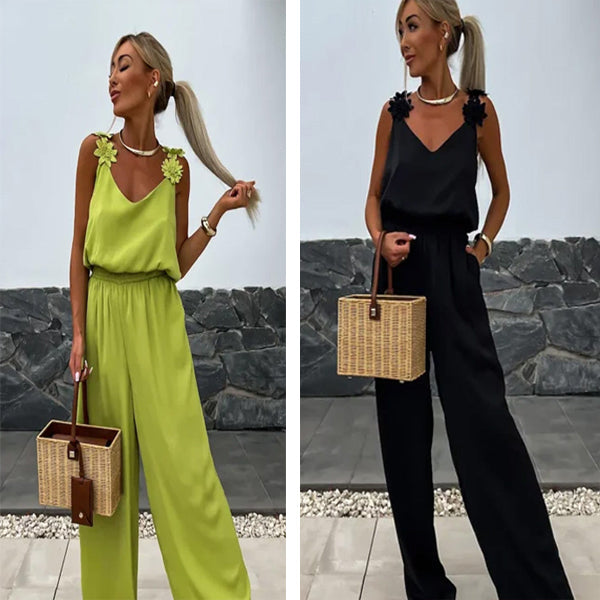 Airy summer jumpsuit with wide legs – Jasmin-Red-S-Nora Luxe