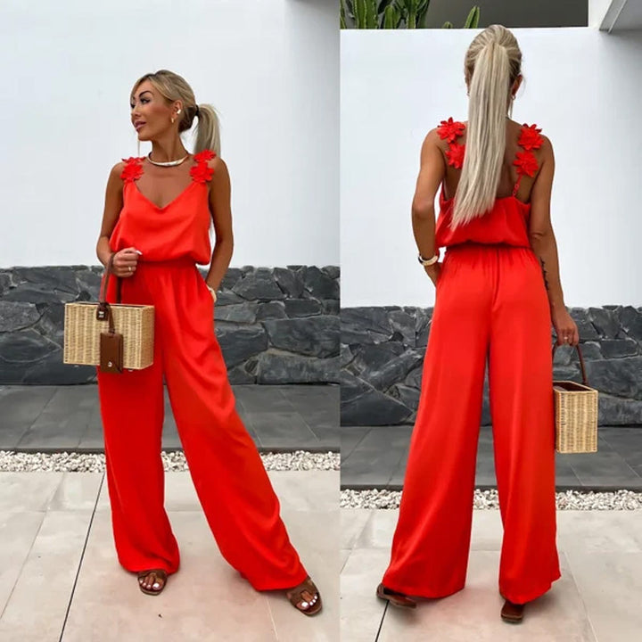 Airy summer jumpsuit with wide legs – Jasmin-Red-S-Nora Luxe