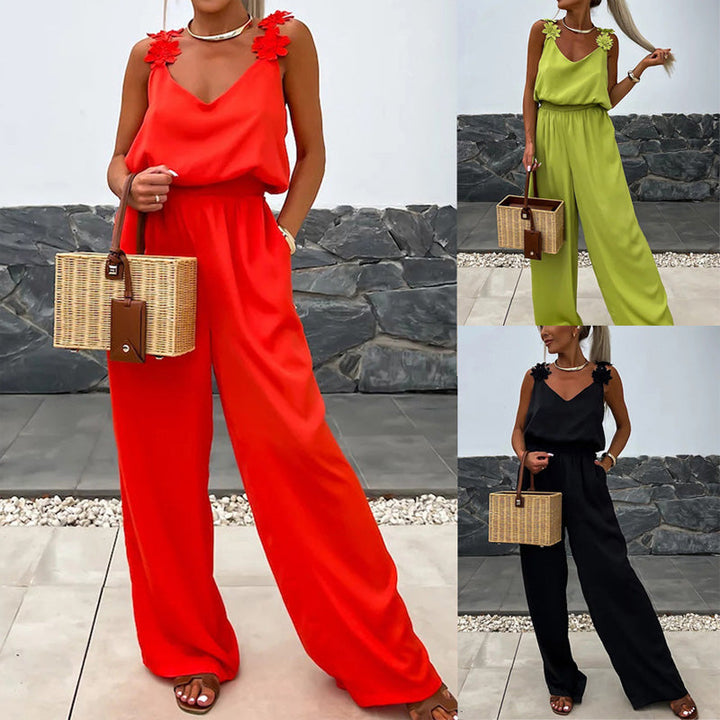 Airy summer jumpsuit with wide legs – Jasmin-Red-S-Nora Luxe