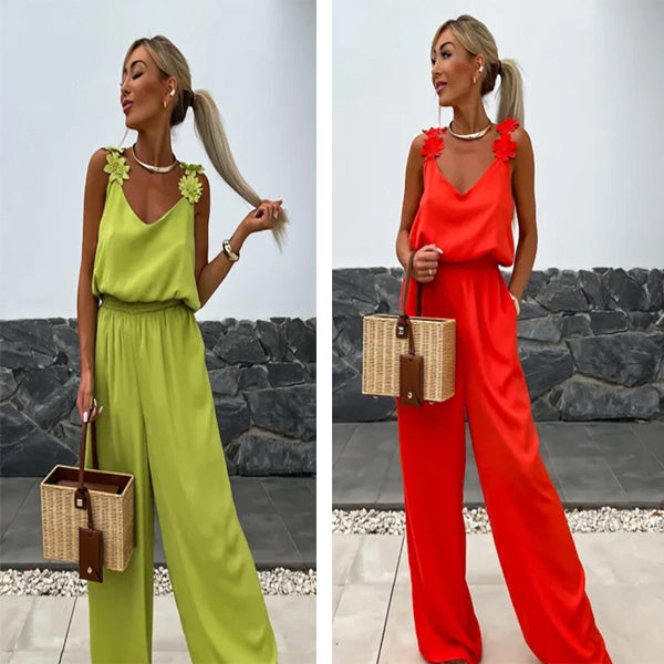 Airy summer jumpsuit with wide legs – Jasmin-Red-S-Nora Luxe