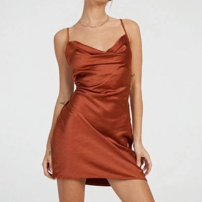 Airy summer strap dress with satin lacing & ruffled collar – Joline | Buy 1, get 1 free-Orange-S-Nora Luxe