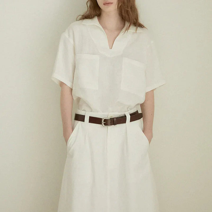Airy & Timeless Short Sleeve Linen Blouse for Women V-Neck – Milena-S-Nora Luxe
