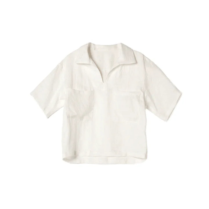 Airy & Timeless Short Sleeve Linen Blouse for Women V-Neck – Milena-S-Nora Luxe