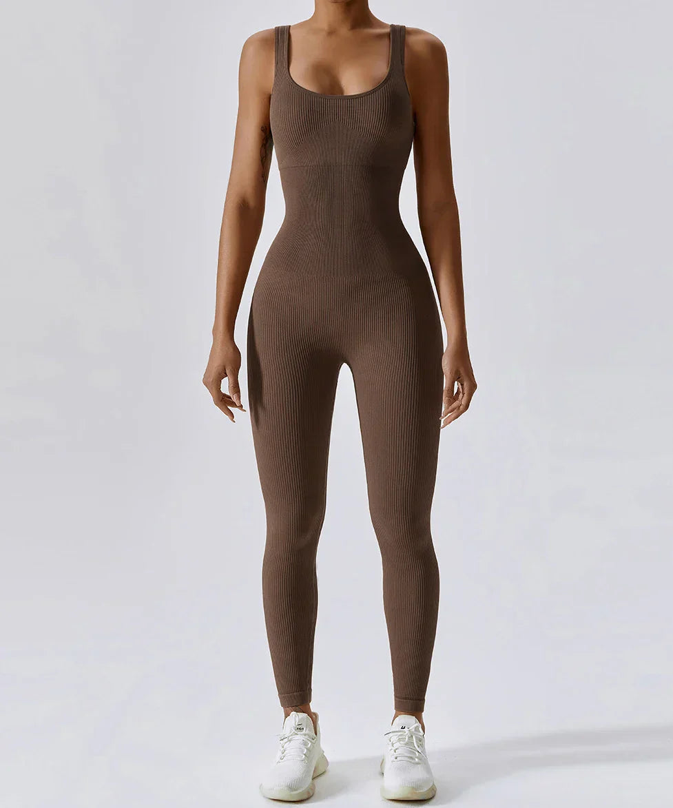 All-Season Women's Fitness Jumpsuit - Nova-Brown-L-Nora Luxe