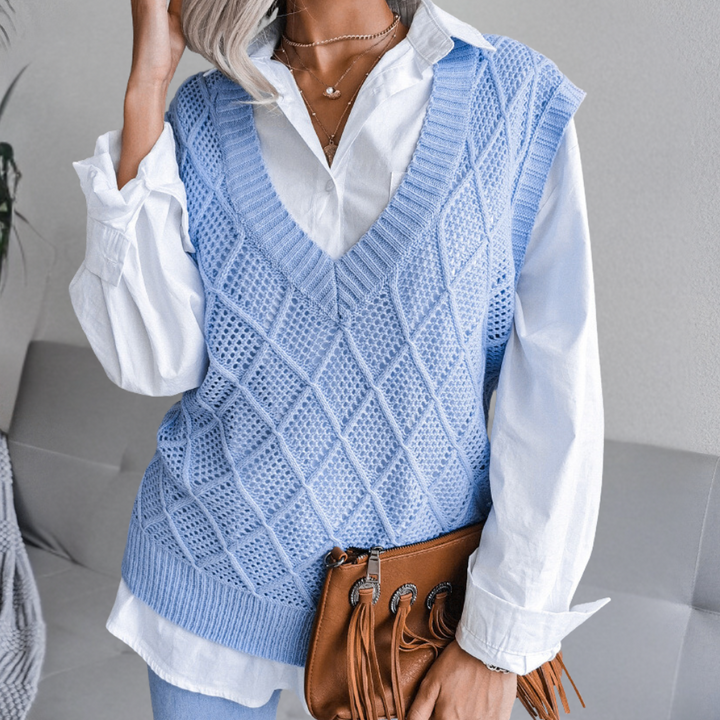 Angeza - Trendy Knitted Sweater for Women-Blue-XS-Nora Luxe