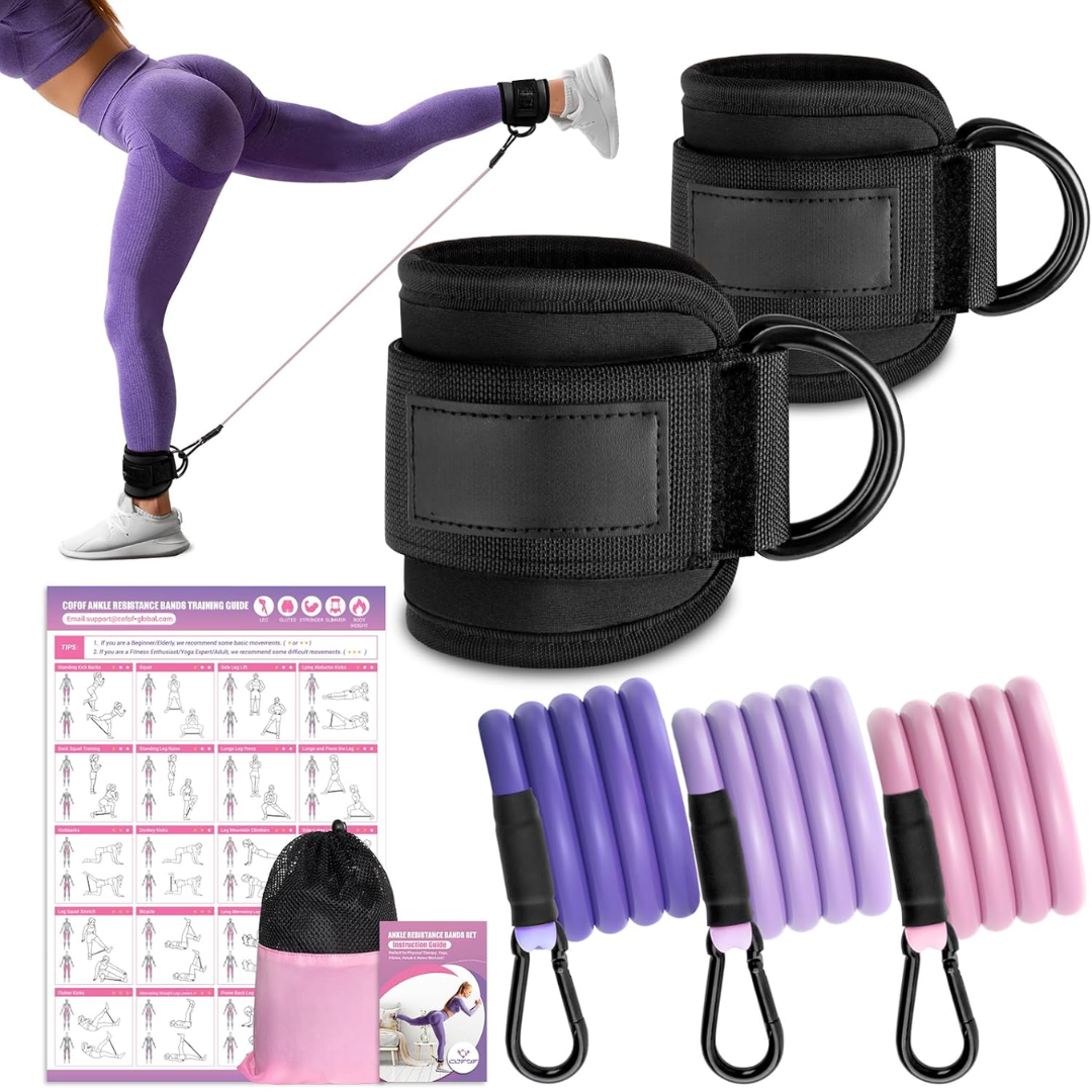Ankle Resistance Bands with Sleeves – Set for Hip and Glute Exercises-Black-Nora Luxe