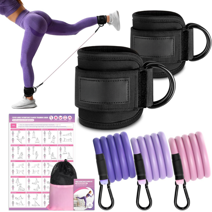 Ankle Resistance Bands with Sleeves – Set for Hip and Glute Exercises-Black-Nora Luxe